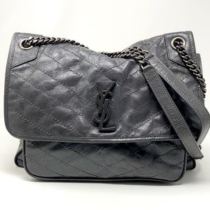 Saint Laurent Large Niki Crinkled Matelassé Leather Shoulder Bag . Pre-loved.
